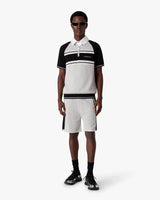 Metallic Mesh Stripe Zip Short Sleeve Polo Shirt