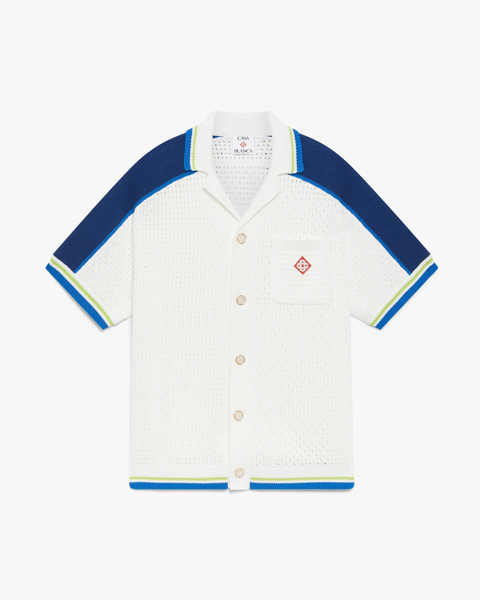 White & Blue Short Sleeve Crochet Shirt