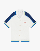 White & Blue Short Sleeve Crochet Shirt