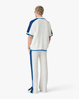 White & Blue Short Sleeve Crochet Shirt