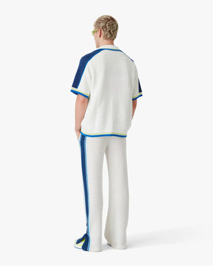 White & Blue Short Sleeve Crochet Shirt