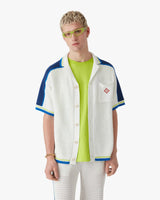 White & Blue Short Sleeve Crochet Shirt