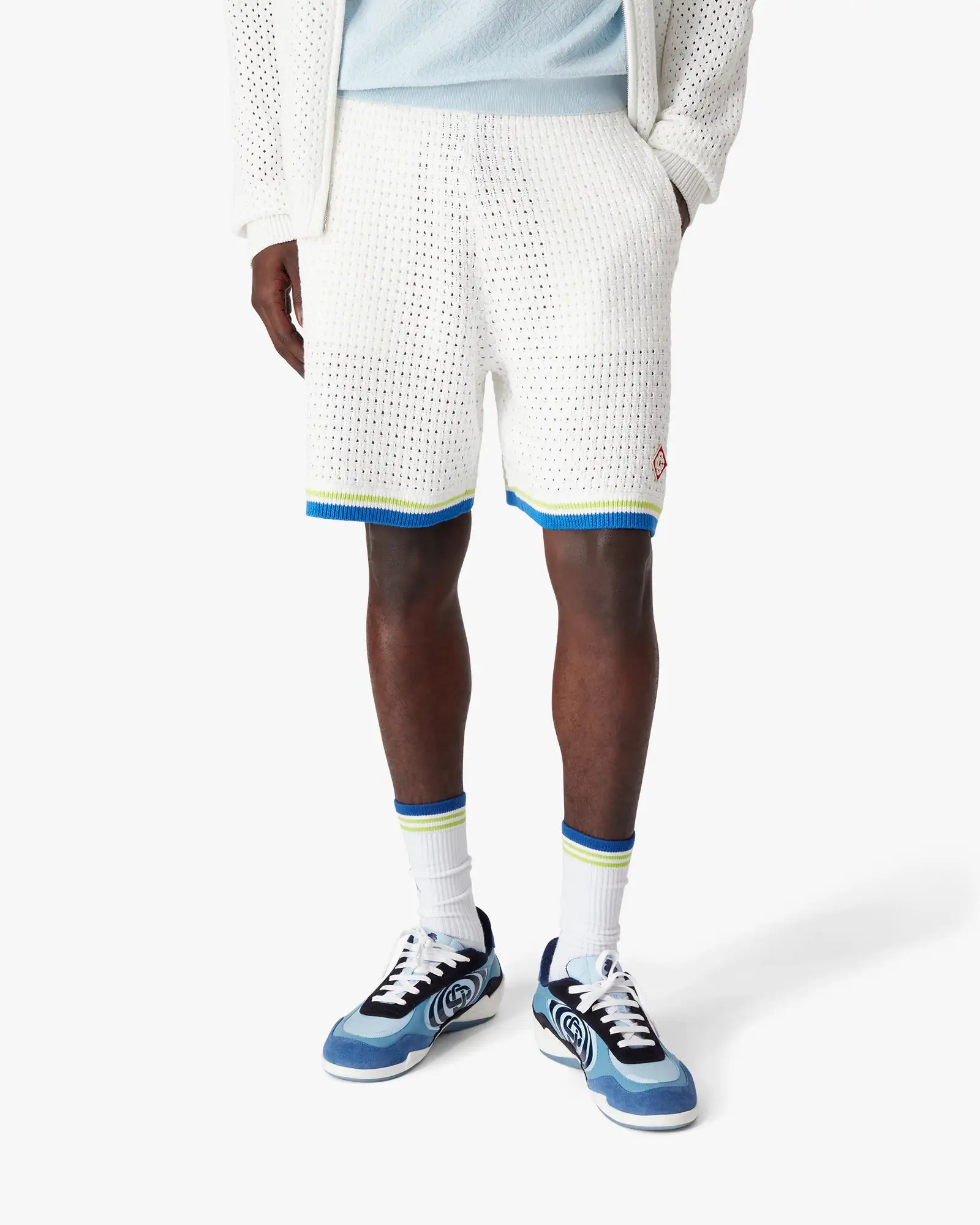 White & Blue Crochet Shorts