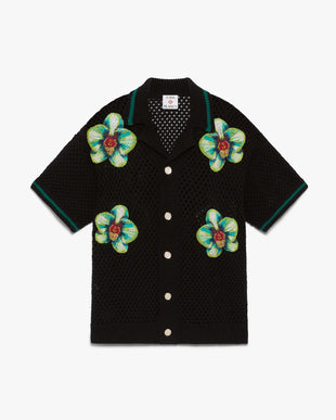 Glitch Orchid Embroidered Short Sleeve Crochet Shirt
