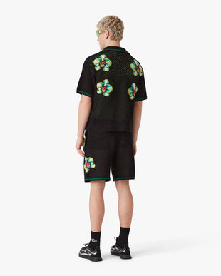 Glitch Orchid Embroidered Short Sleeve Crochet Shirt
