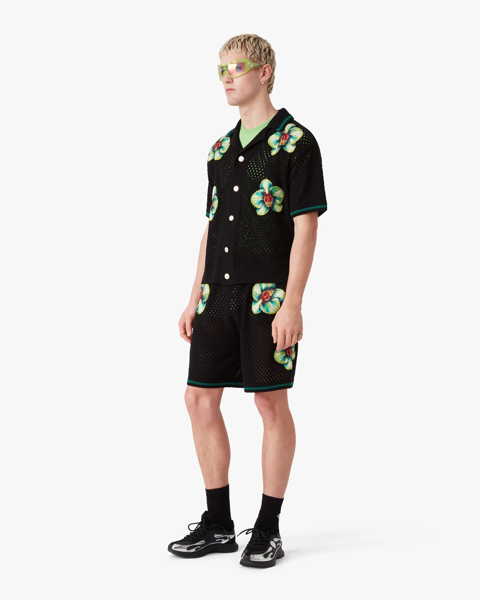 Glitch Orchid Embroidered Crochet Short