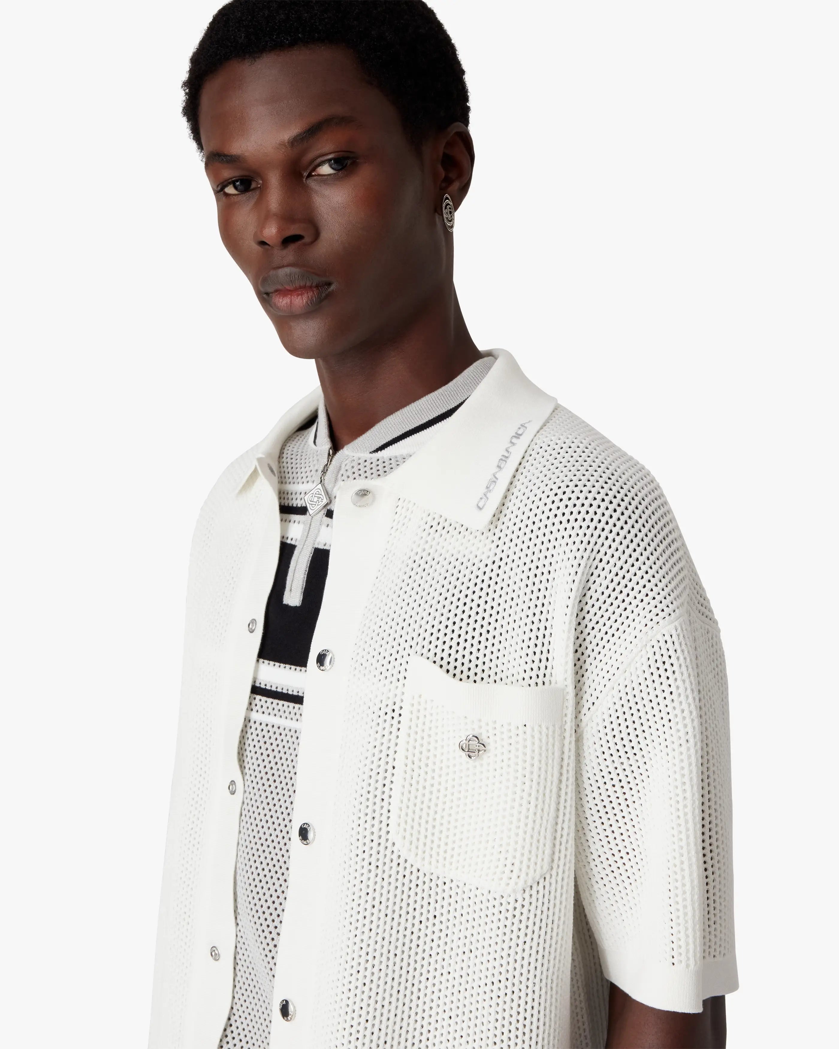 White Short Sleeve Mesh Shirt