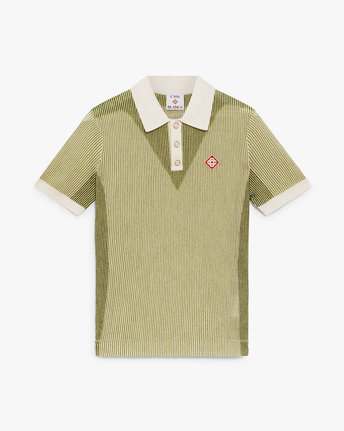 Vertical Stripe Short Sleeve Polo Shirt