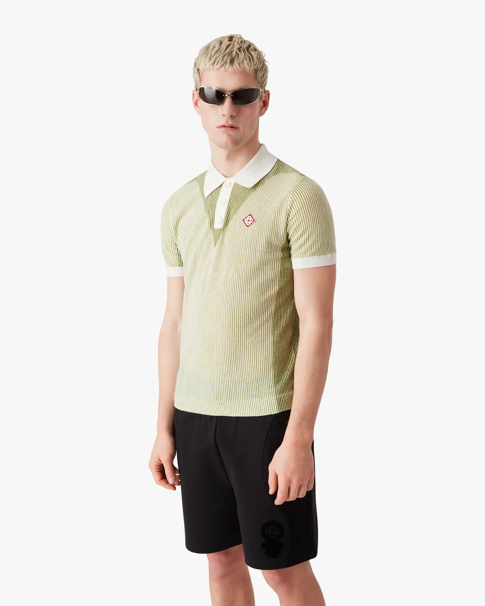 Vertical Stripe Short Sleeve Polo Shirt