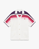 White & Pink Stripe Short Sleeve Crochet Shirt