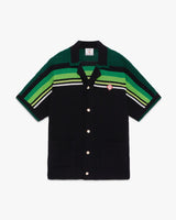 Black & Green Striped Short Sleeve Crochet Shirt