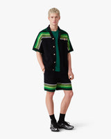 Black & Green Striped Short Sleeve Crochet Shirt