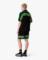 Black & Green Striped Short Sleeve Crochet Shirt