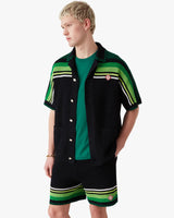 Black & Green Striped Short Sleeve Crochet Shirt