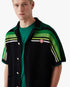 Black & Green Striped Short Sleeve Crochet Shirt