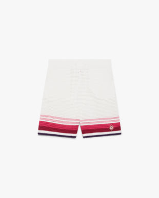 White & Pink Striped Crochet Shorts