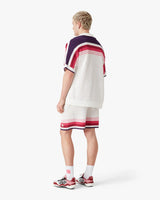 White & Pink Striped Crochet Shorts