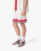 White & Pink Striped Crochet Shorts