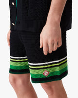 Black & Green Striped Crochet Shorts