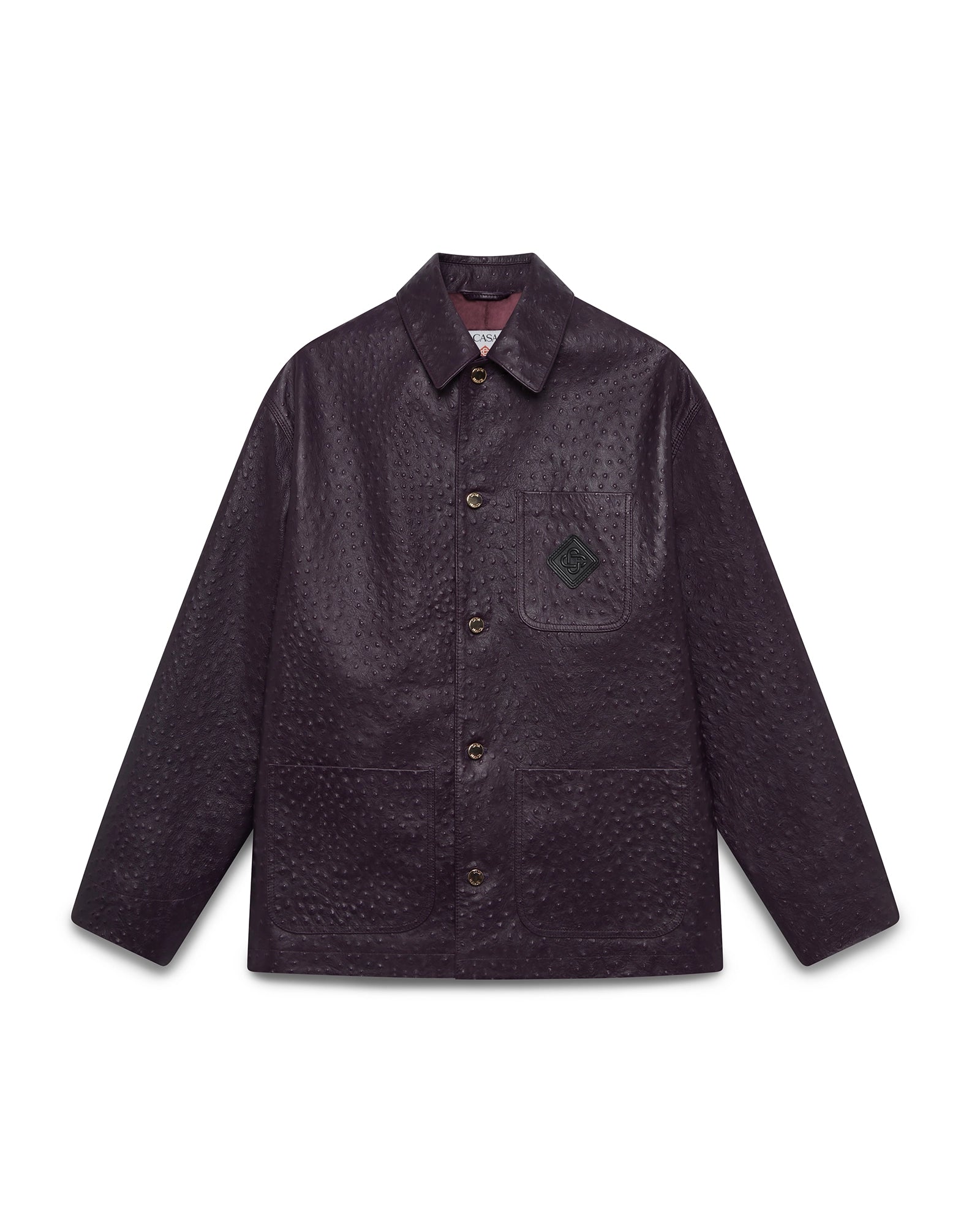 Purple Ostrich Embossed Leather Workwear Jacket
