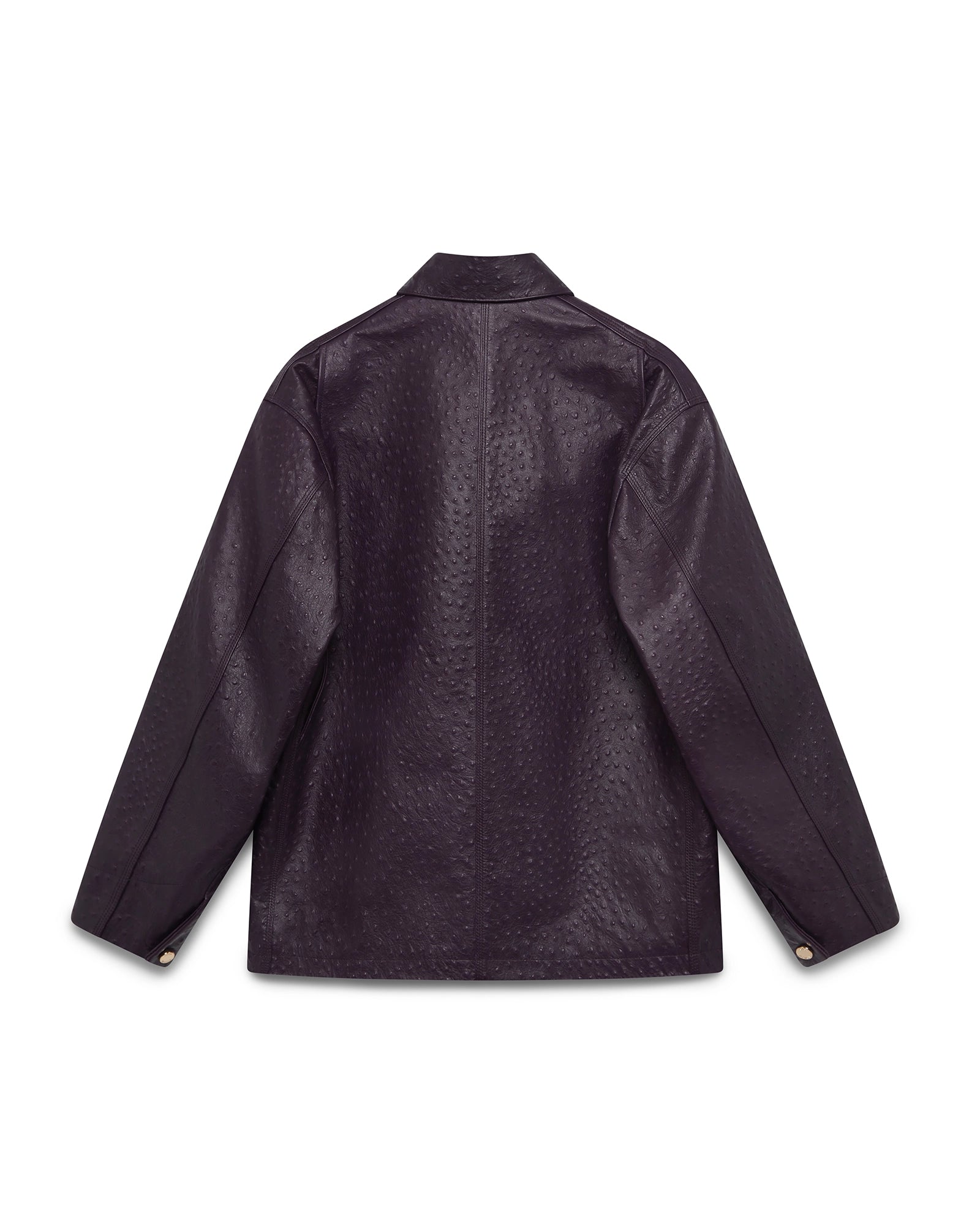 Purple Ostrich Embossed Leather Workwear Jacket