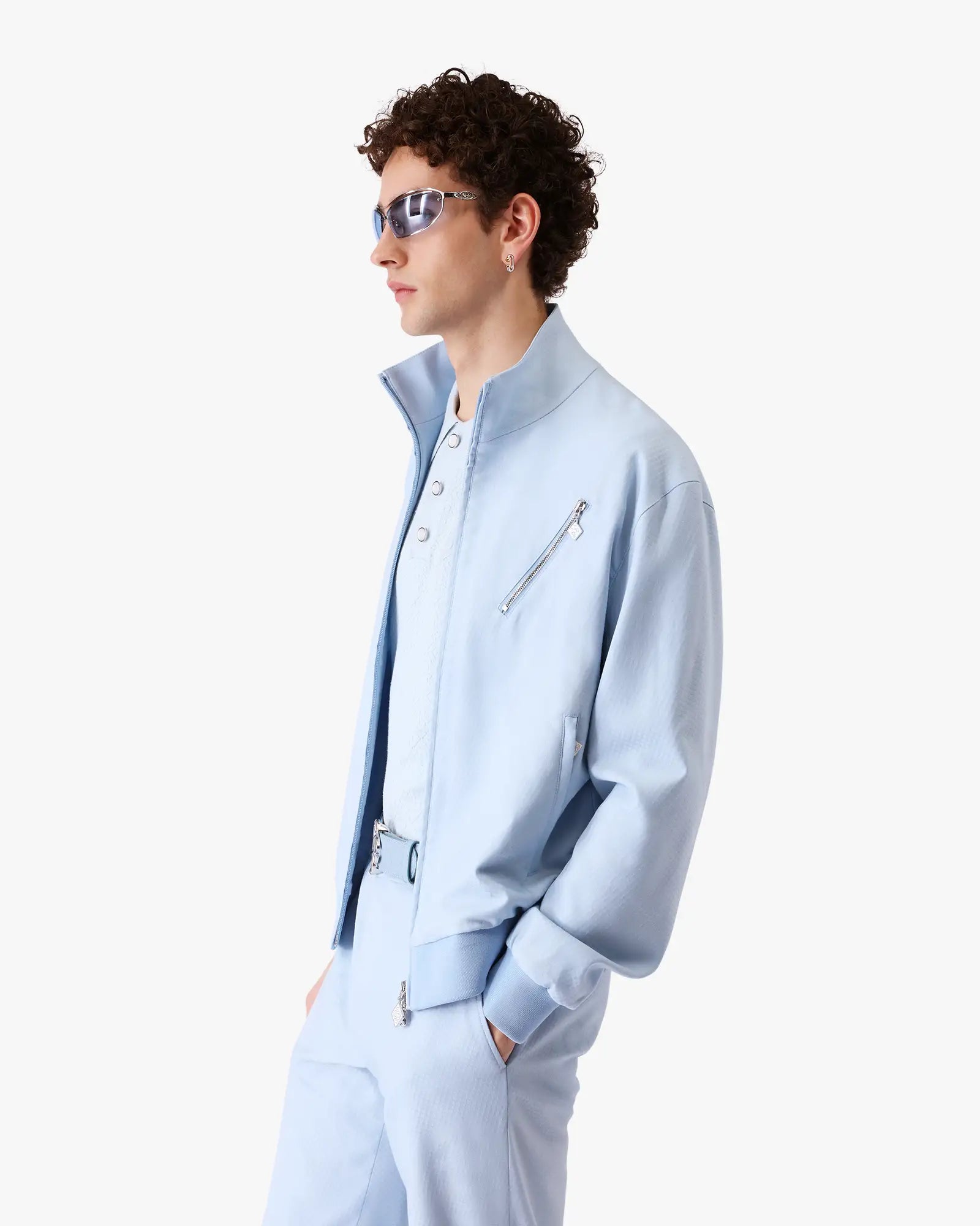 Pale Blue Jacquard Zip Jacket