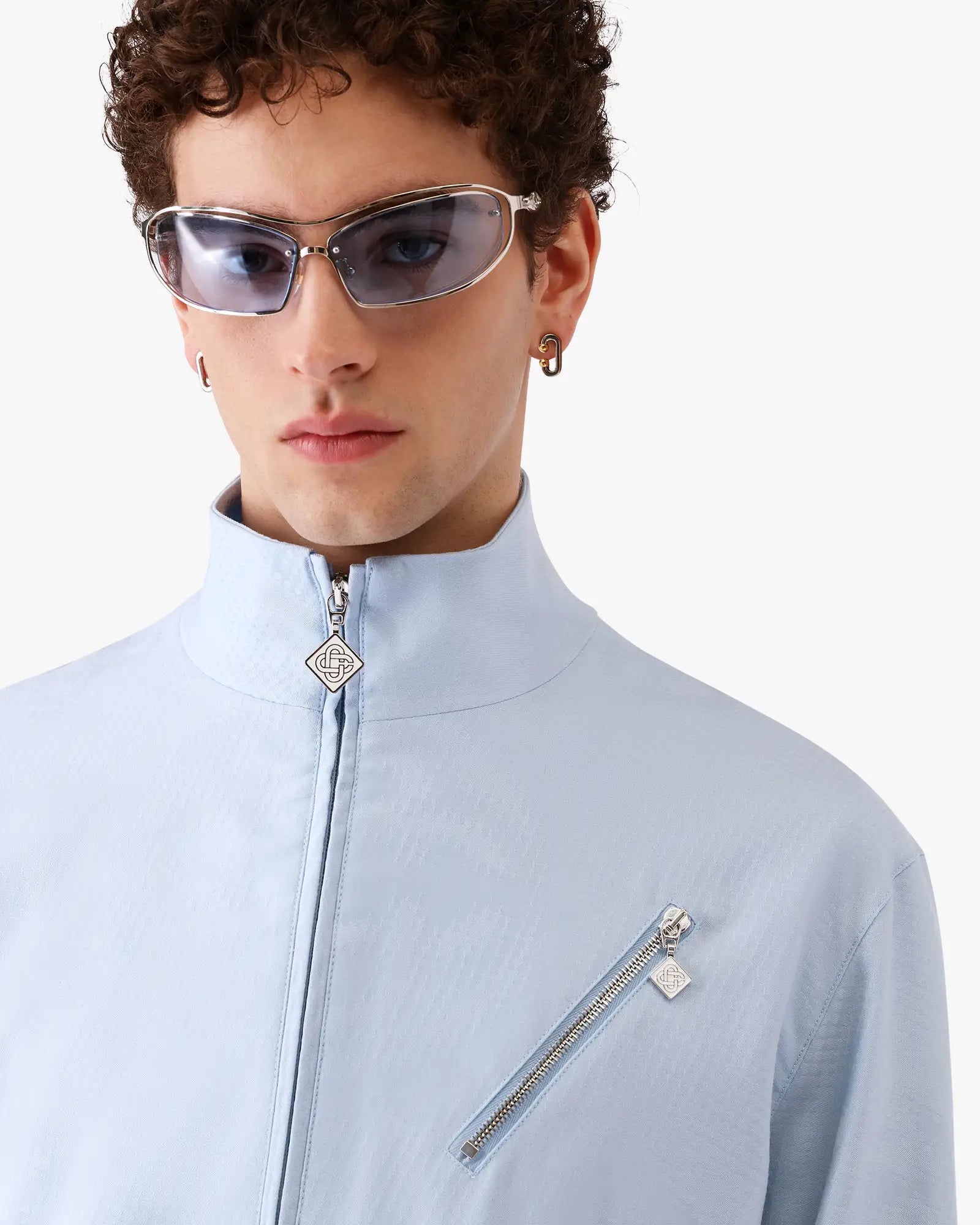 Pale Blue Jacquard Zip Jacket