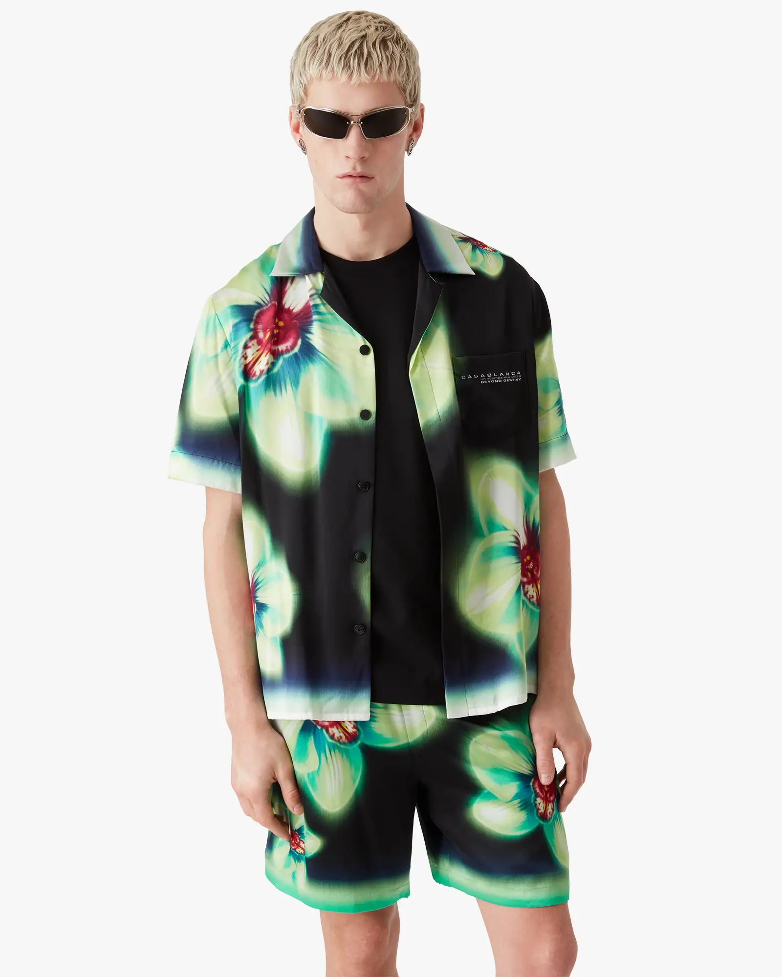 Orchid Glitch Short Sleeve Silk Shirt
