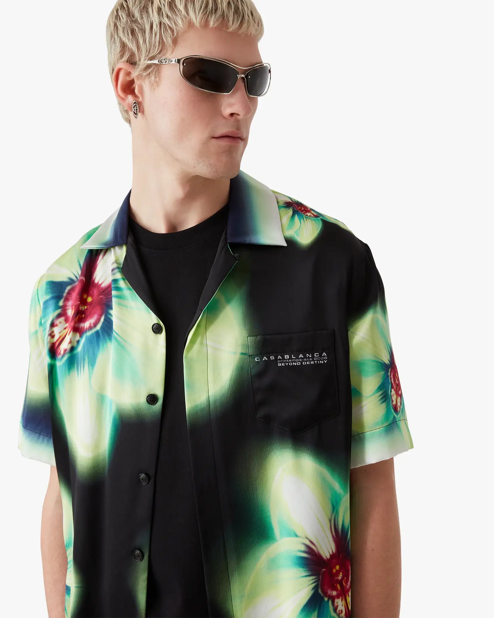 Orchid Glitch Short Sleeve Silk Shirt