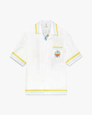 White Tennis Landscape Short Sleeve Silk Shirt