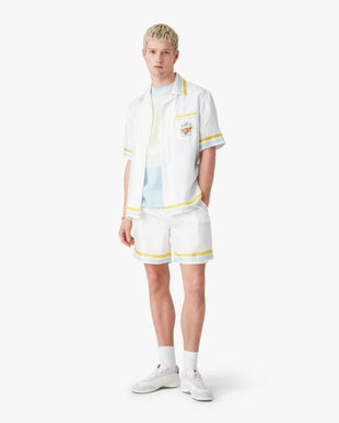 White Tennis Landscape Short Sleeve Silk Shirt