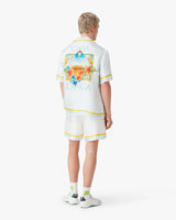 White Tennis Landscape Short Sleeve Silk Shirt