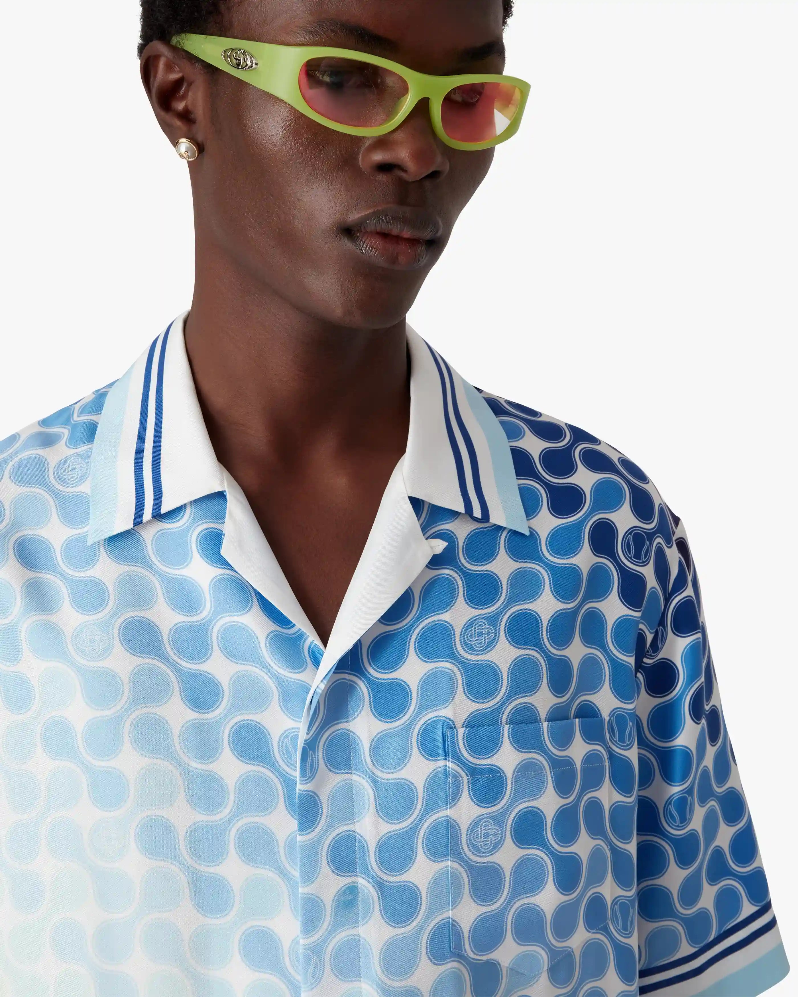 Gradient Tennis Tile Short Sleeve Silk Shirt