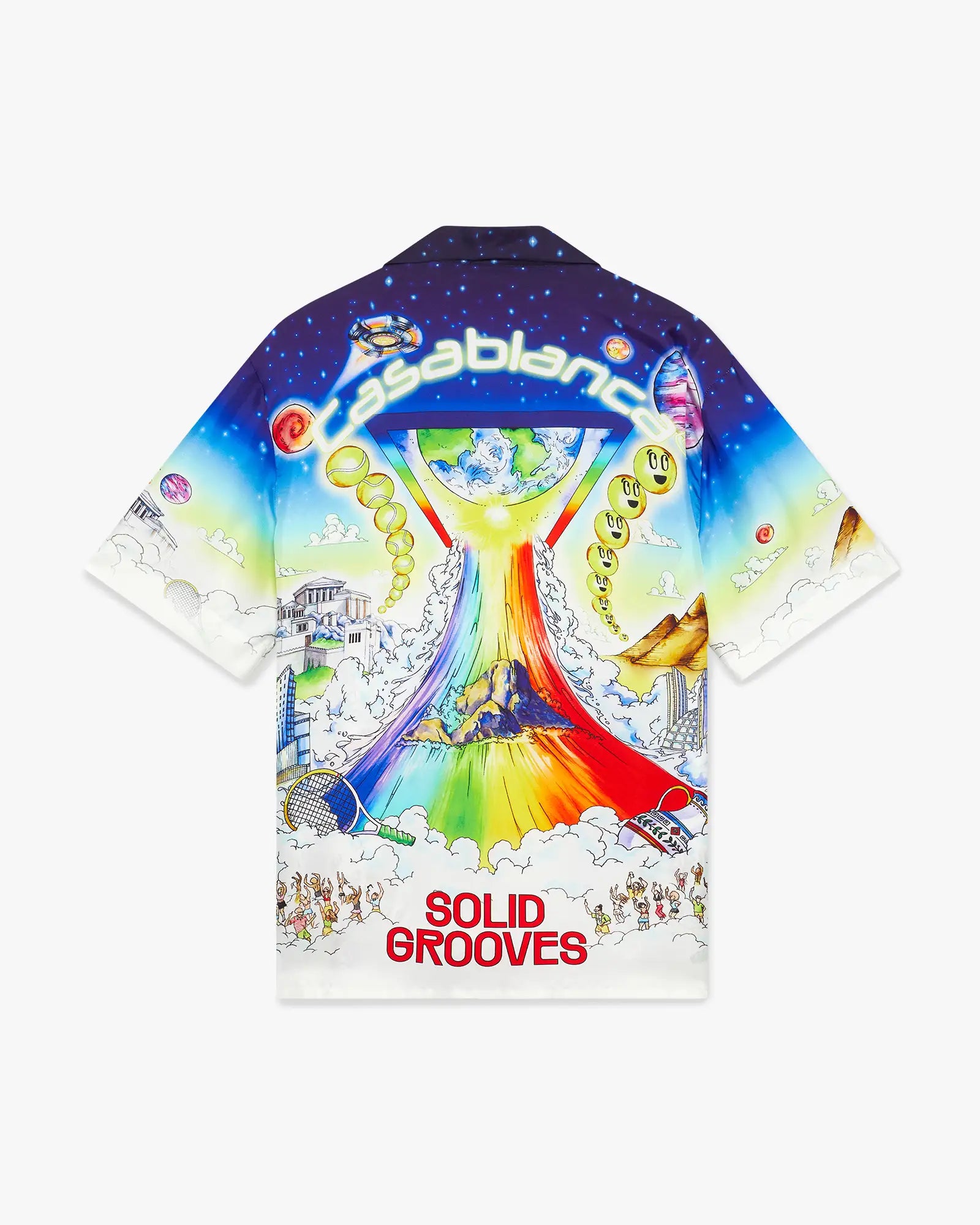 Solid Grooves Short Sleeve Silk Shirt