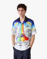 Solid Grooves Short Sleeve Silk Shirt