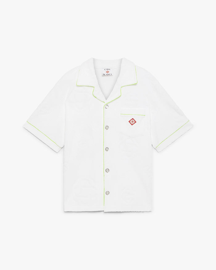 White Towelling Monogram Short Sleeve Shirt