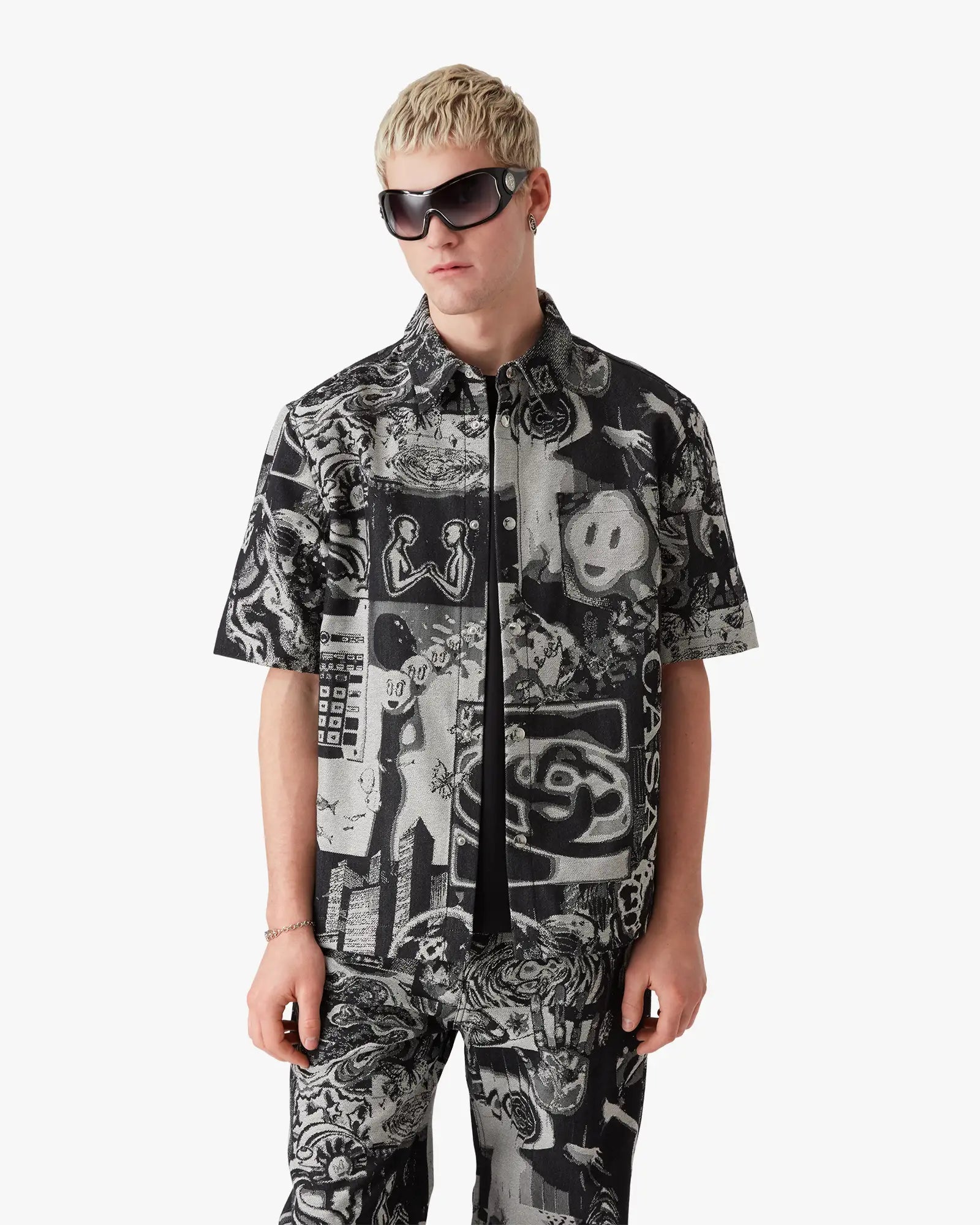 Rave Collage Short Sleeve Denim Shirt