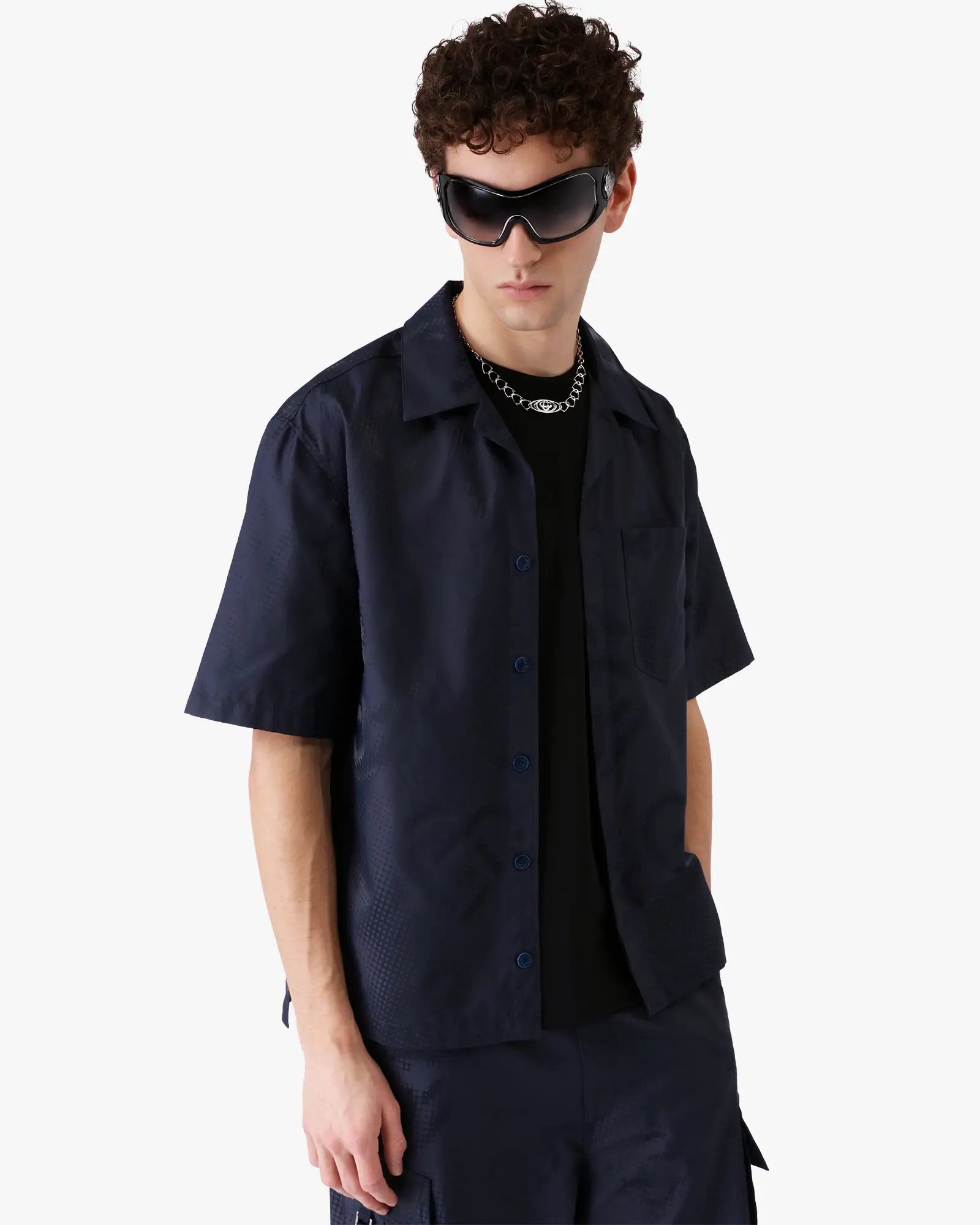 Navy Half Tone Monogram Short Sleeve Shirt