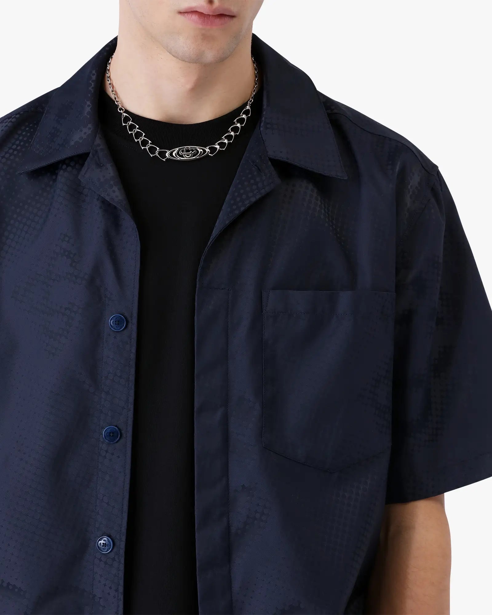 Navy Half Tone Monogram Short Sleeve Shirt