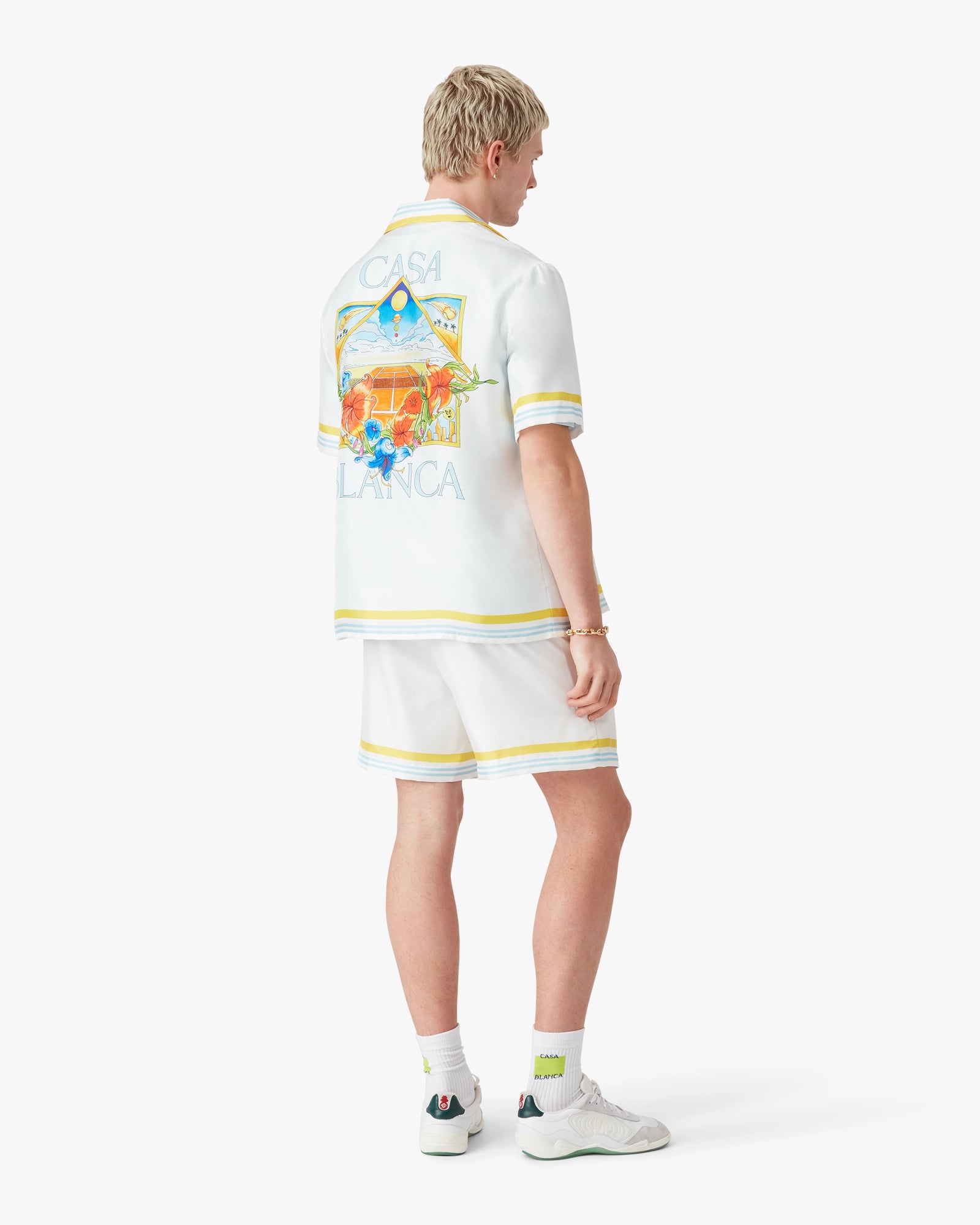 White Tennis Landscape Silk Shorts