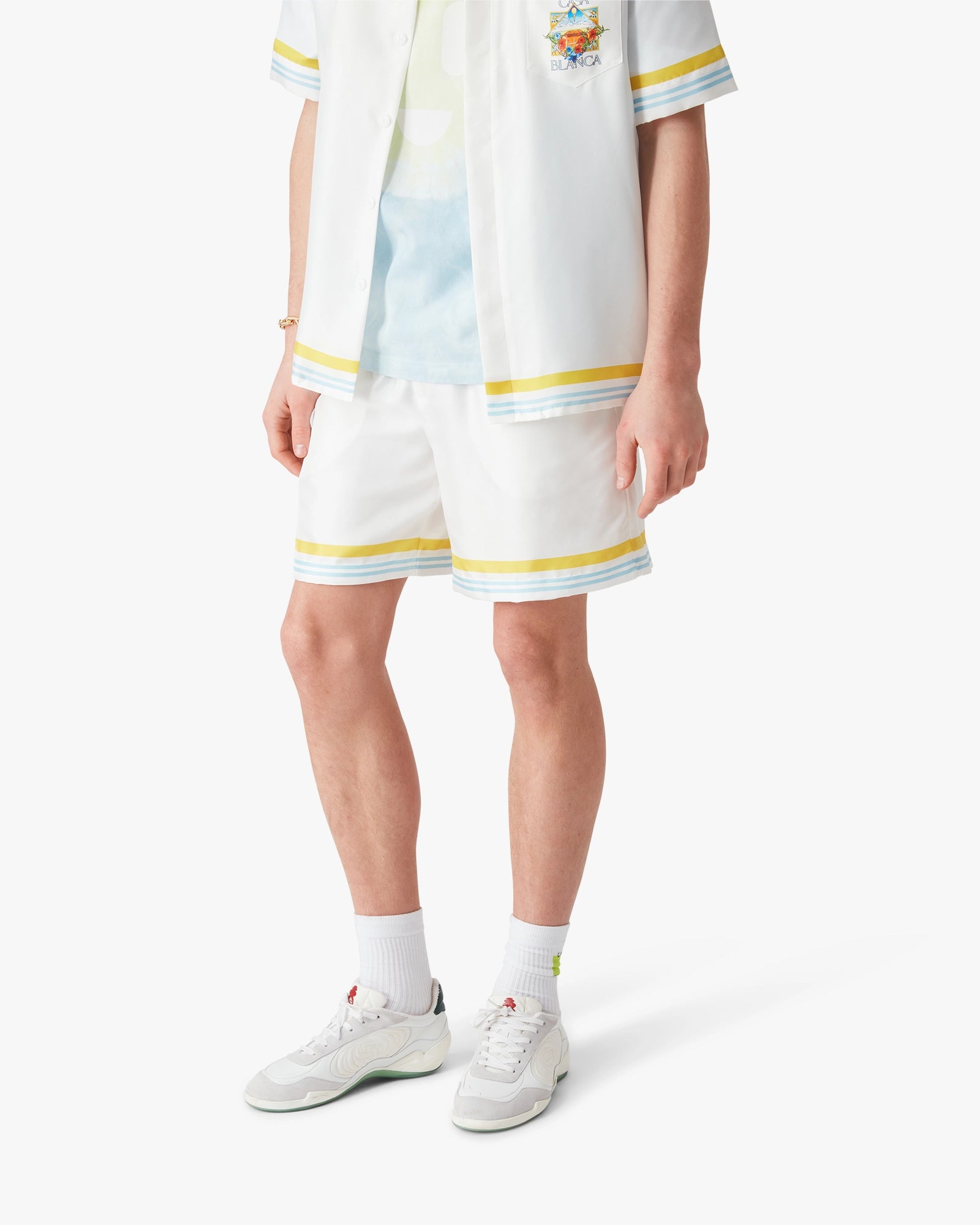 White Tennis Landscape Silk Shorts