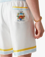 White Tennis Landscape Silk Shorts
