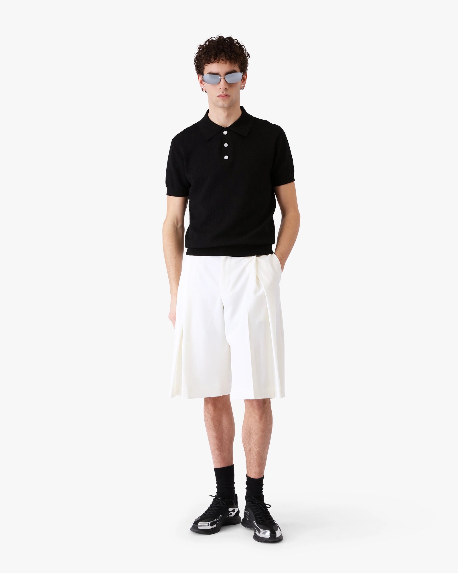 White Pleated Baggy Shorts