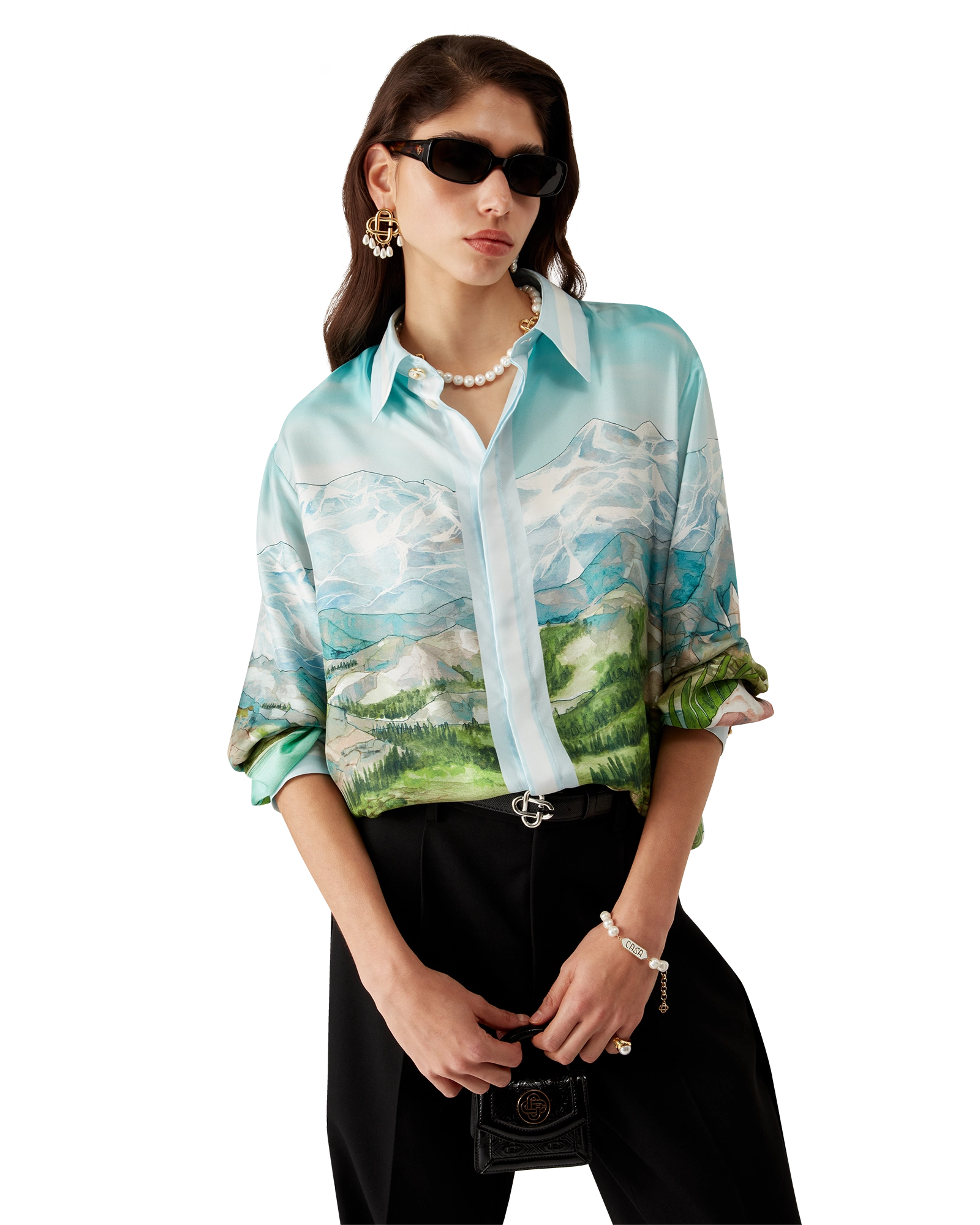 Dalmatian A La Montange Long Sleeve Silk Shirt