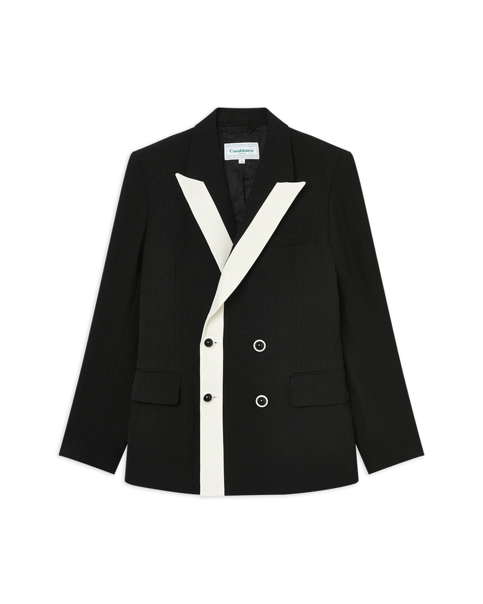 Black Contrast Lapel Double Breasted Blazer