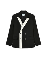 Black Contrast Lapel Double Breasted Blazer