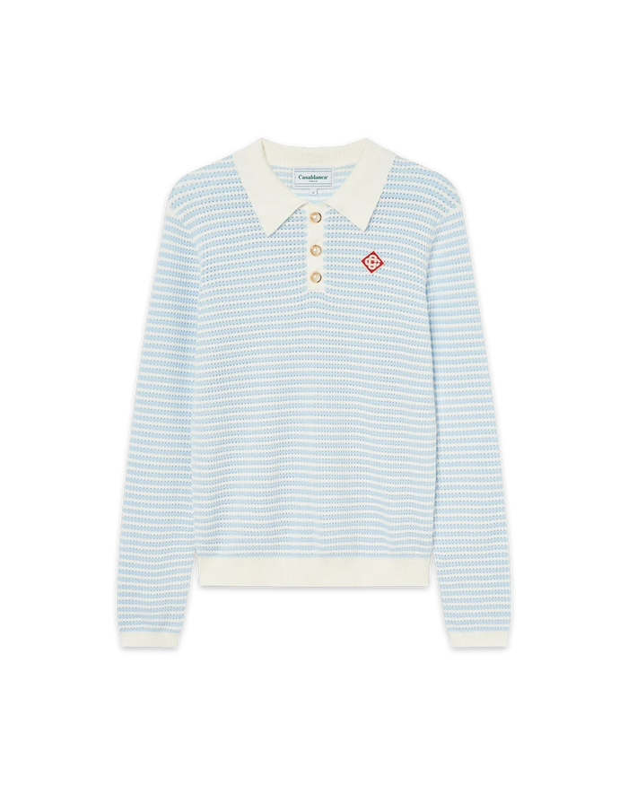 Cotton Knit Striped Polo Shirt