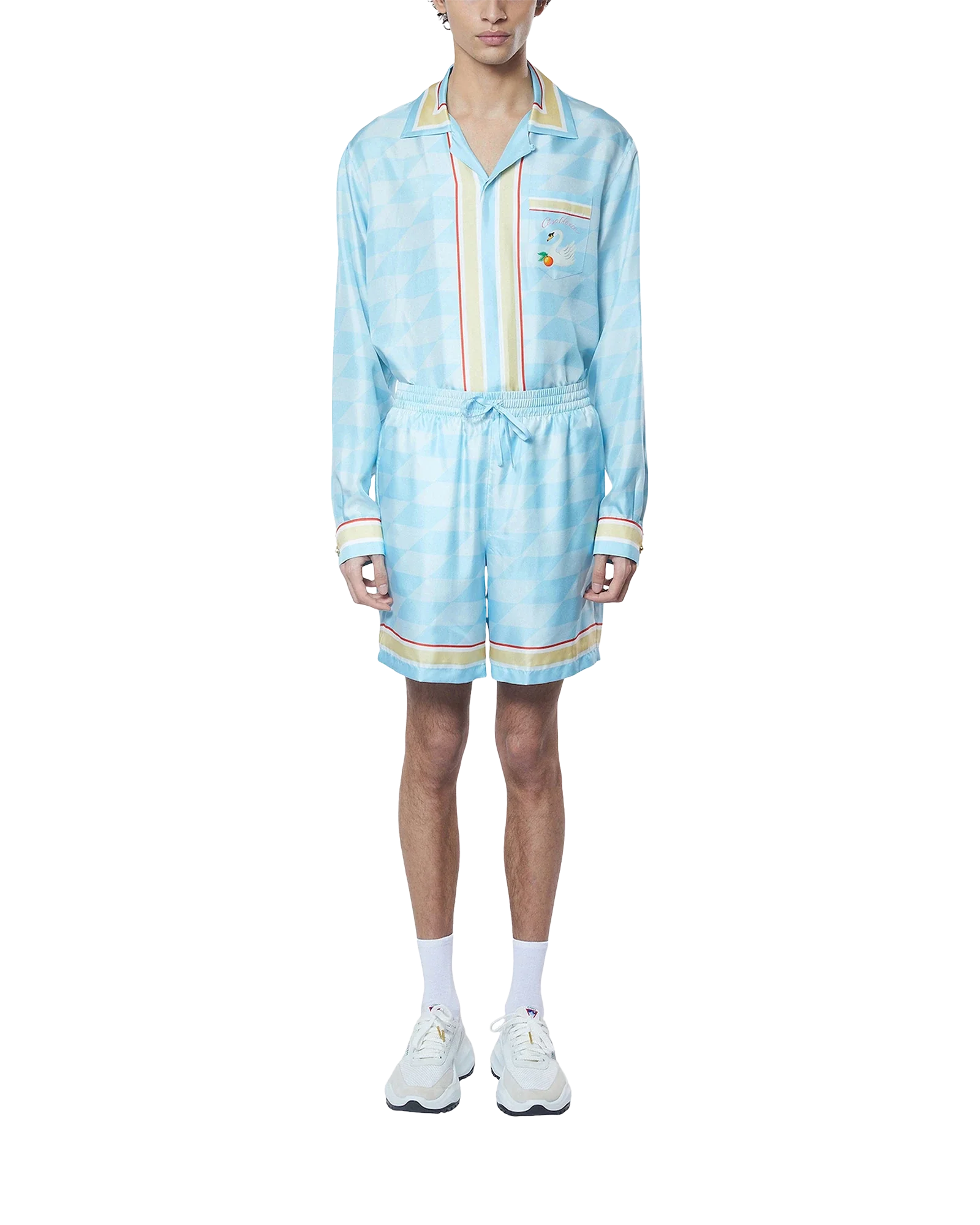 Damiers Et Cygne Bleu Silk Shorts