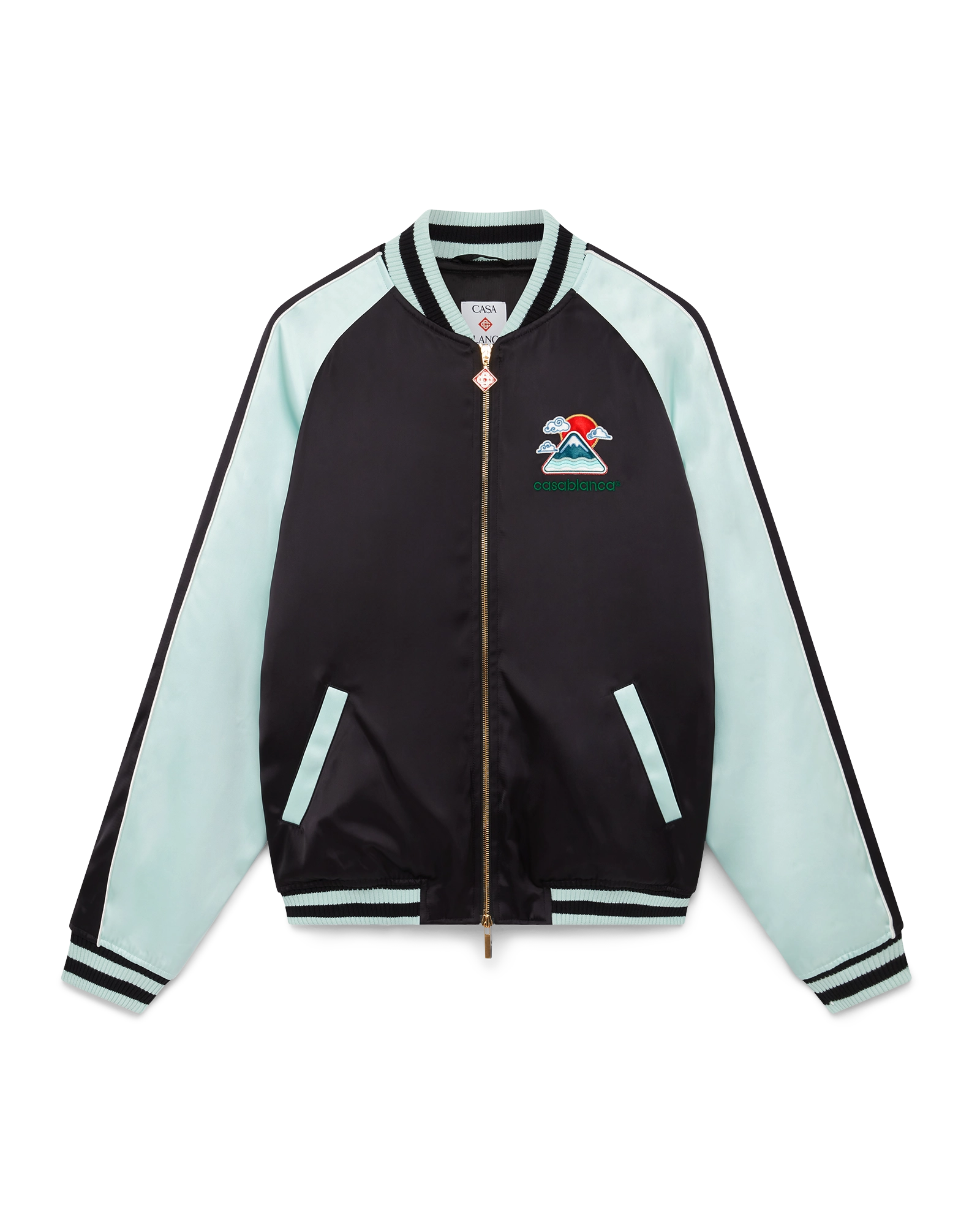 Embroidered Satin Bomber Jacket