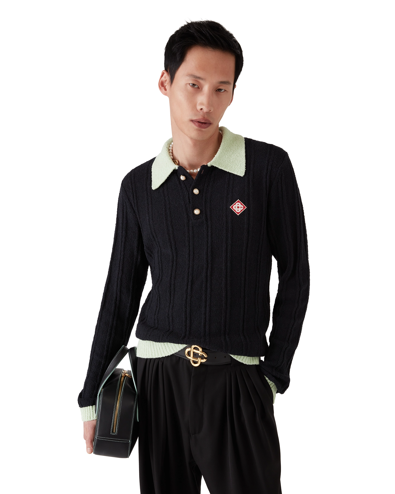 Boucle Long Sleeve Polo Shirt